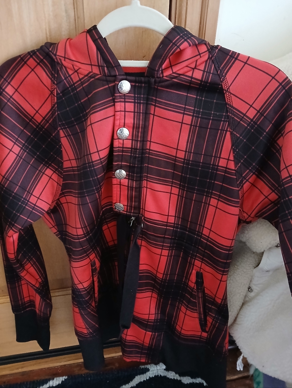 Burton Dry Ride Red and Black Plaid Hooded Fleece Jacket